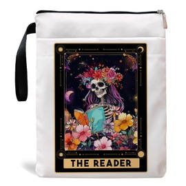 Book Sleeve with Zipper, Book Sleeve for Book Lovers, The Reader Tarot Card Book Sleeves, Book Pouch Kindle Protector, Gifts for Women Teacher Librarian Bookworm Bookish (White-A, Large)