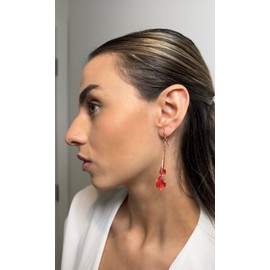 Vissen Red Dangling Earrings for Women Plated Rose Gold Earhook CZ Earring Chain Red Earrings Long Drops