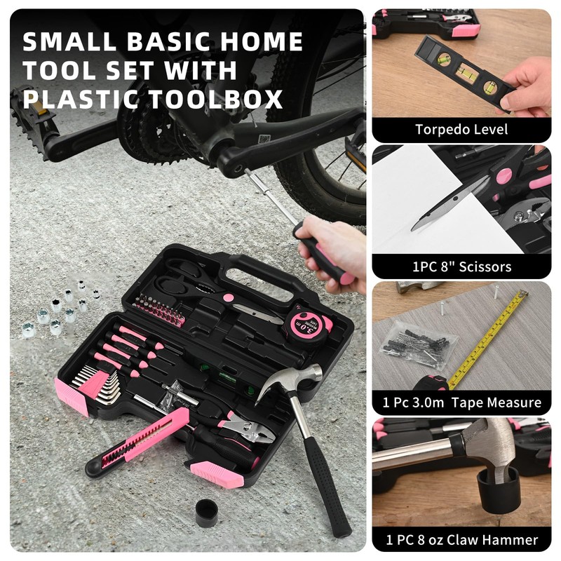 144-Piece Pink Tool Kit Basic Home Repair Tool Set General
