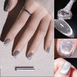 VERONNI Reflective Diamond Cat Eye Gel Nail Polish Sparkle Explosion Silver Glitter Cat Eye UV LED Gel(E-01) with a magnet