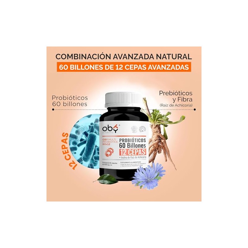 Probioticos 60 Billones de 12 Cepas + Prebioticos con Inulina