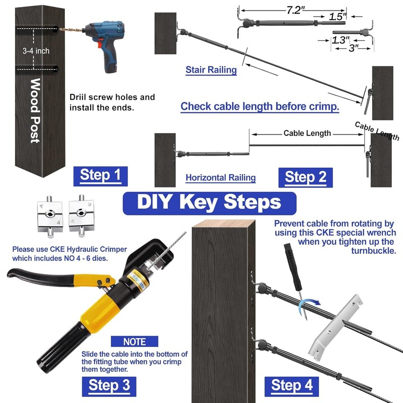 CKE 20 Pairs 1/8" Black Cable Railing Hardware Kit Swage