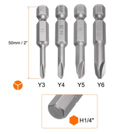 sourcing map 4pcs Y Shape Screwdriver Bits 1/4" Hex Shank S2 Steel Magnetic Y3/Y4/Y5/Y6 Head 2" Length Screw Driver Bits Electric Screw Driver Bit for Repair Work
