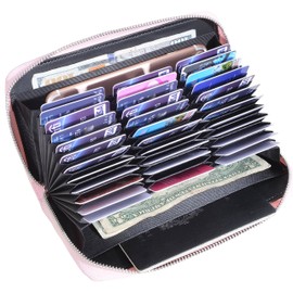 Easyoulife Womens Genuine Leather Credit Card Holder Wallet RFID Secure 36 Slots (Pink)