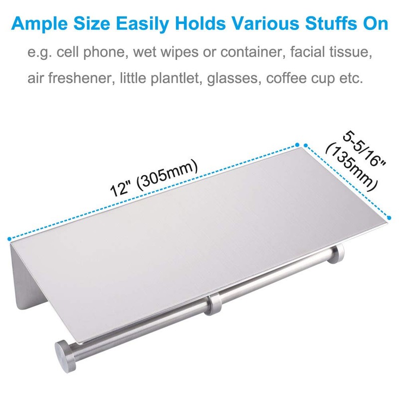 Double Toilet Paper Holder with Shelf Brushed Nickel, APLusee SUS