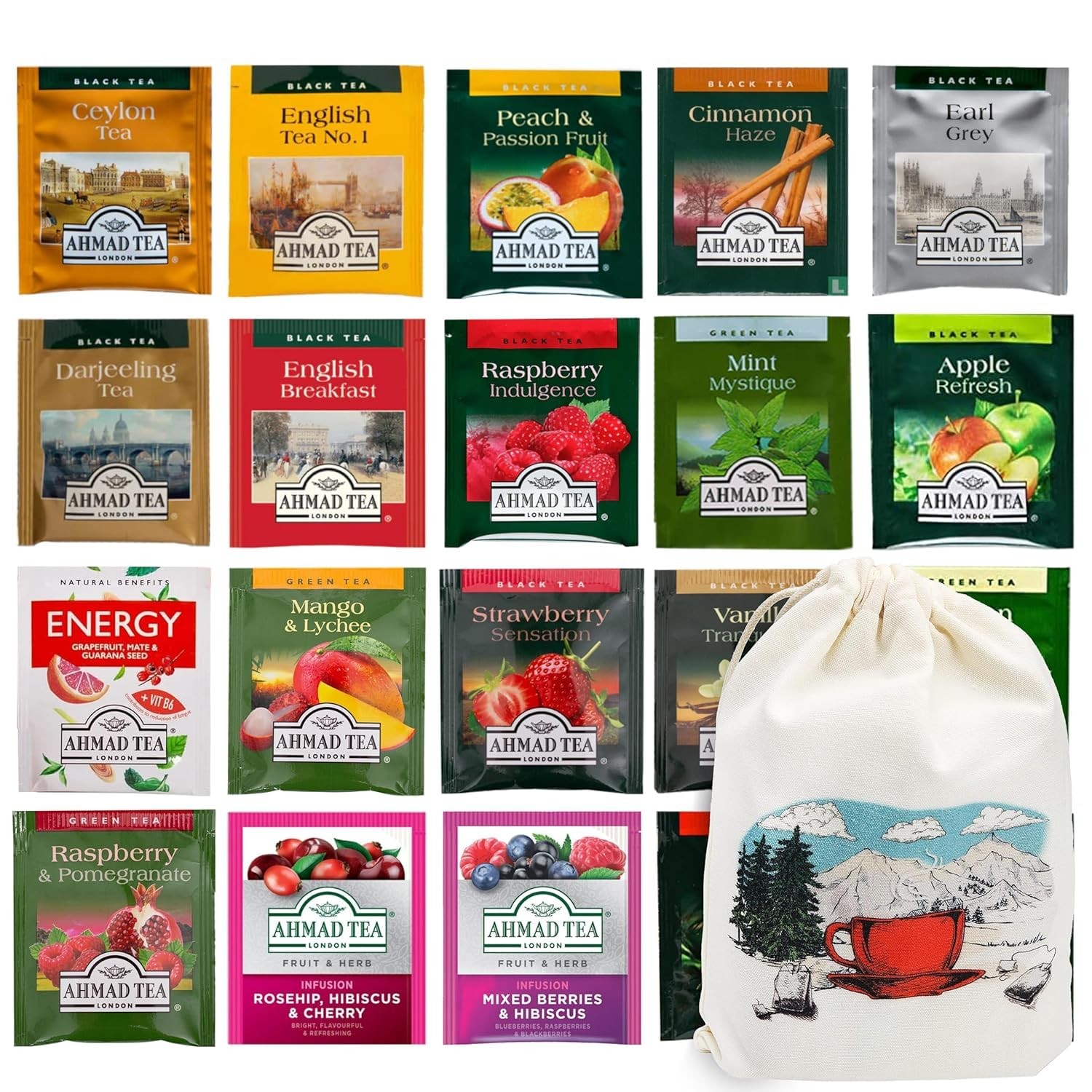 Ahmad Tea Bags Sampler Assortment Variety Pack in Pouch Bag (40 Count ...