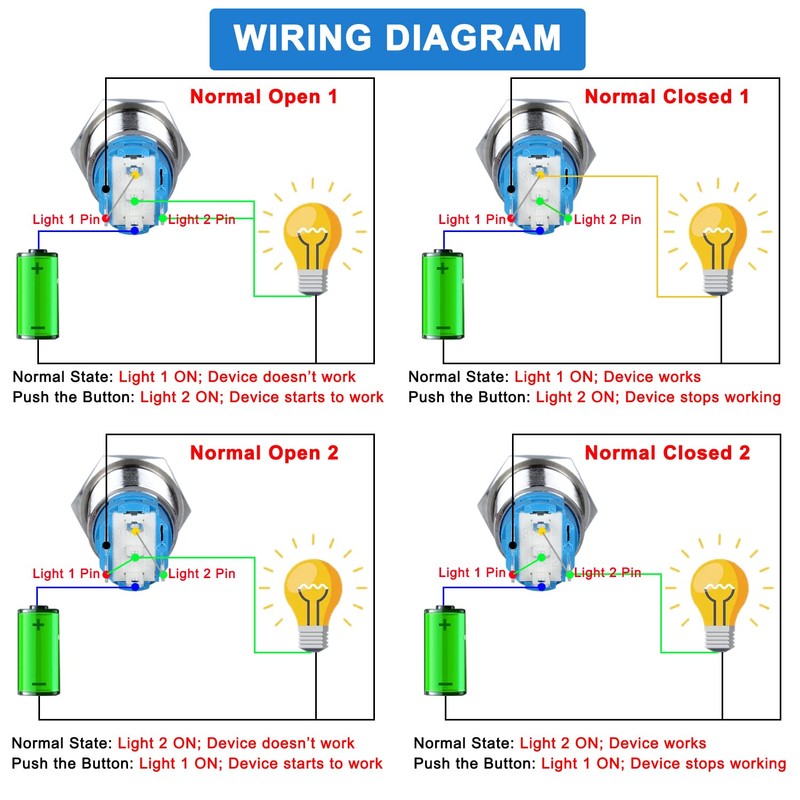 DMWD 16MM Two Colors LED Metal Latching Push Button Switch