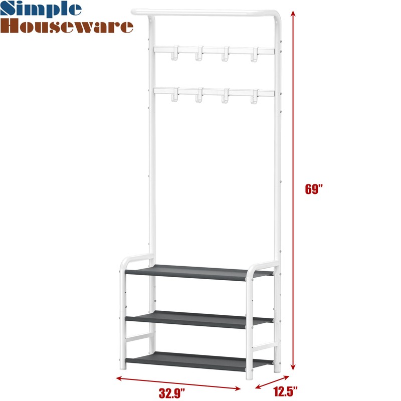 Simple Houseware Coat Rack with Storage Shelf, White