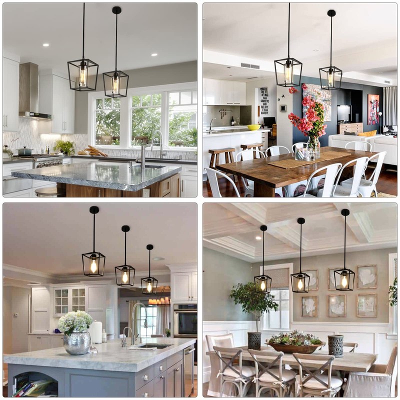 GZJunYo 2 Pack 1-Light Black Pendant Lights for Kitchen Island,