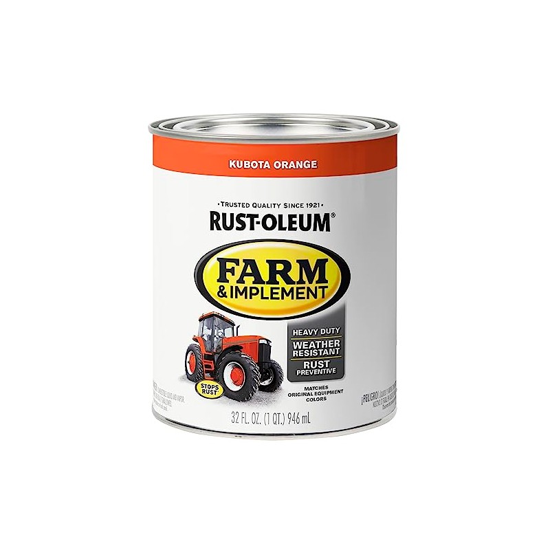 Rust-Oleum 280159-2PK Farm & Implement Enamel Paint, Quart, Kubota Orange,
