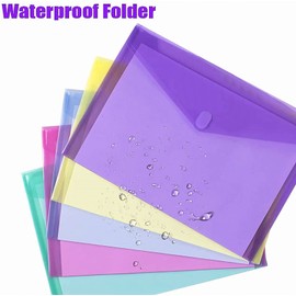 Sooez 6 Pack Plastic Envelopes Poly Envelopes, Clear Document Folders Plastic File Folders US Letter A4 Size File Envelopes, Waterproof Envelope Folders with Closure, Assorted Color
