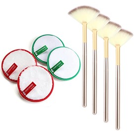 Vtrem 4Pcs Facial Fan Mask Brushes with 4Pcs Makeup Remover Pads Soft Makeup Mask Applicator Brushes Tools for Glycolic Acid Peel Mask Cosmetic Cream