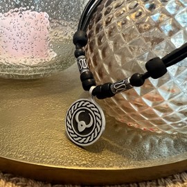 Hana Lima 1 of 12 Zodiac signs on adjustable leather necklace with stainless steel beads, horoscope surfer necklace, Stainless Steel