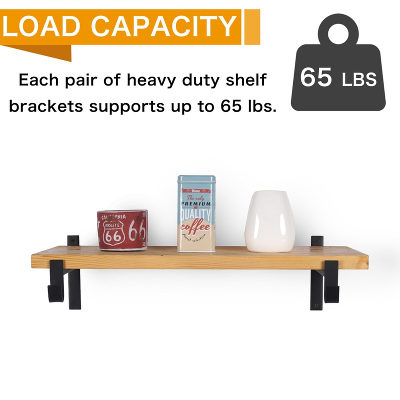 EZYDECOR Closet Rod Bracket Shelf Bracket with Hook Black Closet