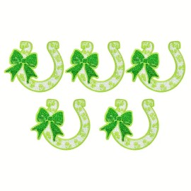 5 Pcs Sequin Horseshoe Patch with Bow Iron on Glitter Applique for Western DIY Shirt Bag Hat DecorationColor: #1, Size: 5pcs/set