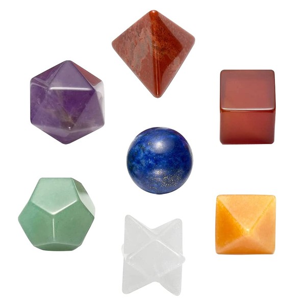 Crocon Mix Seven Chakra 7 Pcs Platonic Sacred Stones Geometry Set for Reiki Healing Chakra Stone Balancing Spiritual Good Luck Home Office Decor Size: 15-20 mm