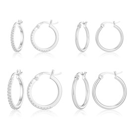 BMMYE Silver Hoop Earrings for Women S925 Sterling Silver Post Small Silver Hoop Earrings Hypoallergenic 4Pairs Cubic Zirconia Hoop Earring Set for Women 15/20mm