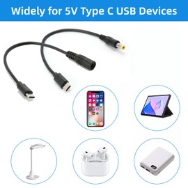 DIANN 2pcs DC 5.5mm x 2.5mm to USB C Power Cord 5V 5A Power Charging Cord Extension Cable for LED Desk Lamp, Small Fan Etc Other USB Type C Equipment 15cm (1+1 DC 5525 to Type C)