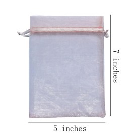 Pack of 50 Organza Drawstring Gift Bags 5x7 inch Blush Pink for Jewelry,Candy,Sheer Fabric Clear Mesh Wrap Glitter Sachet for Baby Shower,Christmas,Party Favors,Bridal Shower,Lady Birthday,Wedding