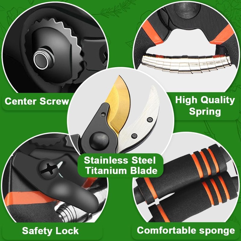 8" Pruning Shears for Gardening –Garden Clippers with Safety Lock