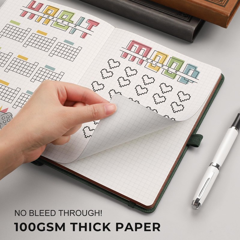 RETTACY Graph Paper Notebook, Thick A5 Grid Notebook, Leather Hardcover