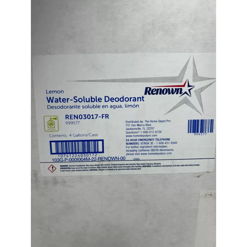 Renown Water Soluble Deodorant Fresh Lemon Scent - 1 Gallon