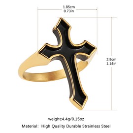 HZMAN Retro Simple Unisex Christian Stainless Steel Religious Cross Ring (Gold, 9)