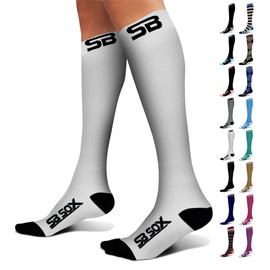 SB SOX Compression Socks (20-30mmHg) for Men & Women – Best Compression Socks for All Day Wear, Better Blood Flow, Swelling! (Medium, White/Black)