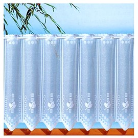 Curtain Panel Curtain White Fine Jacquard with Hand-Curved Lace Floral H x W 30 x 150 cm Separable for Casement Windows or Rung Windows with Rod Pull Out, Hang Up, Ready! Type 243