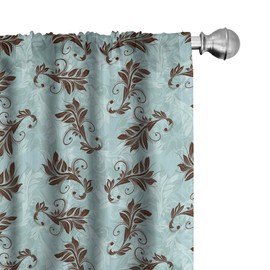 Lunarable Damask Window Curtains, Swirled Shabby Form Leaf Flowers Background Classical Style Victorian Print, Lightweight Decor 2-Panel Set with Rod Pocket, Pair of - 28" x 63", Brown Turquoise