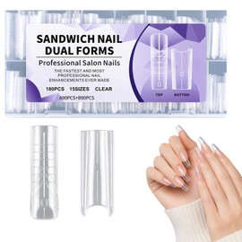 Sandwich Dual Nail Shapes Set - 180 Pieces Multifunctional Sandwich Dual Nail Shape, Transparent Polygel Tips in 15 Sizes for Professional Nail Designs - Rectangular