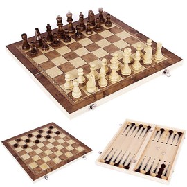3 in 1 Wooden Chess Set Folding International Chess Entertainment Game Chess Set for Kids Adults