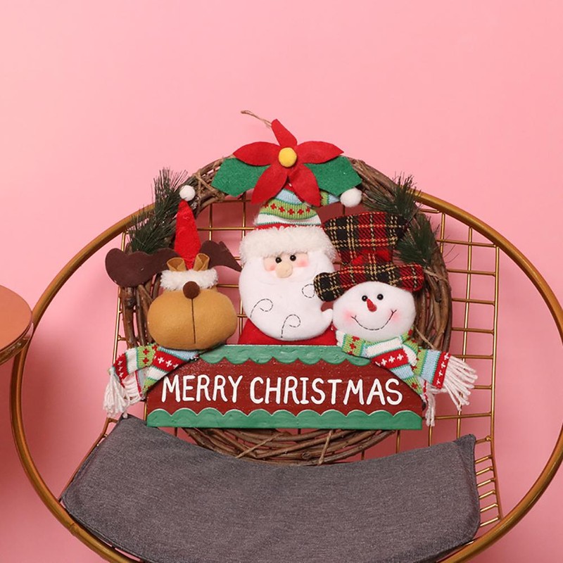 Christmas Wreath for Front Door Reindeer Snowman Santa Rattan Wreath