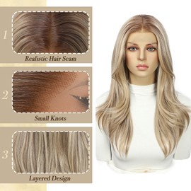Blonde mix Brown 13x4 Layered Synthetic Lace Front Wig for Women 18IN