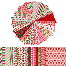 Wadukud 60PCS 25x25cm Polyester Fabric Bundles, Watermelon Pre-Cut Quilting Cotton Fabrics Squares Sheets for DIY Patchwork Sewing Quilting Crafting