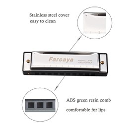 Farcaya Harmonica for Beginners Adults Blues Harp Diatonic C Key 10 Holes 20 Tones Metal Mouth Organ with Hard Case and Cleaning Cloth (Silver)