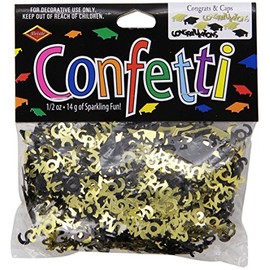 Beistle Congrats and Caps Confetti, 0.5 ounces, Black/Gold