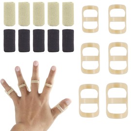 KOLZEMV 16 Pieces Oval Finger Splints & Sleeves Kit, Finger Guard, 6 Pieces Graduated Oval Trigger Finger Splints and 10 Pieces Finger Sleeves for Trigger, Arthritis and Straightening - Size