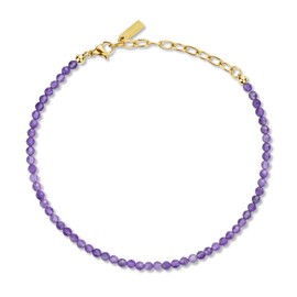 COAI Gold Fußkette aus 4 mm facettiertem Amethyst Perlen für Damen Frauen