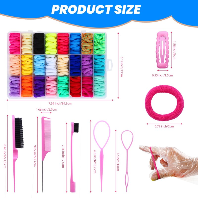 Hair Accessories Set for Girls, 400 Elastic Hair Bands, 10