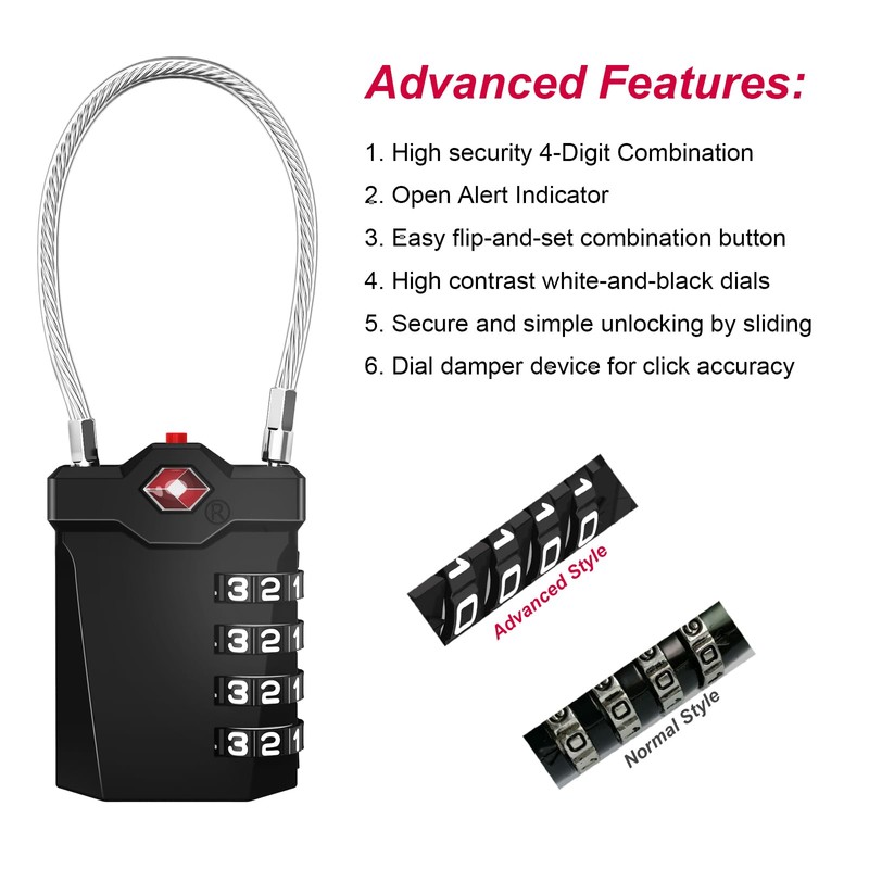 ZHEGE Suitcase Padlocks, TSA Approved Luggage Locks with Open Indicator,