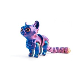 WUALAIER 3D Printed Cat Model, Multi Color Flexible Animals Toy Statue, 3D Printed Cute Pet Toy, Movable Joints, Festival Gifts, Fidget Toys for Executive Home Office Decor (Red-Green-Blue)