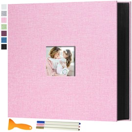 Vienrose Self Adhesive Photo Album with Window, Photo Book for 6x4 Pictures Scrapbook Album DIY Black Pages with Three Metallic Pens, 13.19 x 12.80 in 120 pages Pink