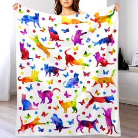 Cute Cat Blanket Kawaii Super Soft Flannel Throw Blanket Bedding Cat Gifts for Cat Lover Woman Kids Adults 60"x50"