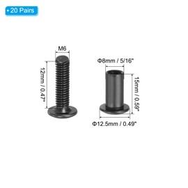 PATIKIL M6 x 12 mm Hex Chicago Screws, 20 Set Binding Screw Posts Connecting Hex Drive Socket Cap Bolt Nuts for Scrapbook Leather Belt Album Photo Furniture Repair, Black