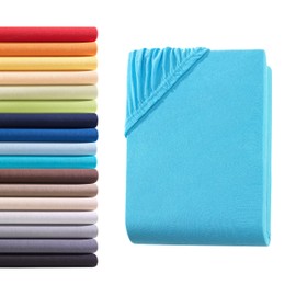 Hometex Premium Textiles Fitted Sheet, 140–160 x 200 cm, Jersey Bed Sheet Made from 100% Cotton, Mattresses up to 23–25 cm, Oeko-Tex Made in Green, Turquoise