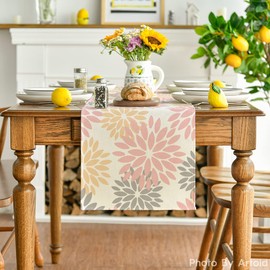 Artoid Mode Pink Dahlia Floral Pinnata Summer Table Runner, Spring Kitchen Dining Table Decoration for Home Party Decor 13x36 Inch