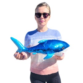 Zugar Land Sequin Great White 20" Mermaid Shark (Blue-Silver) Plush Soft Stuffed Animal Ocean Sea Creature Preditor Sharky Toy