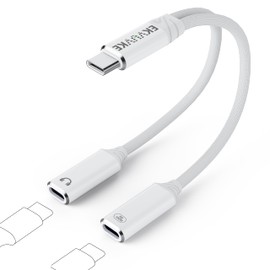 EKVUVKE Type C Earphone Converter, PD 100, Fast Charging, 2 in 1 USB-C Hub Earphones, Converter Adapter, Equipped with DAC, HIFI Sound Quality, Nylon Braid, Volume Control, Calls, Music, Type-c