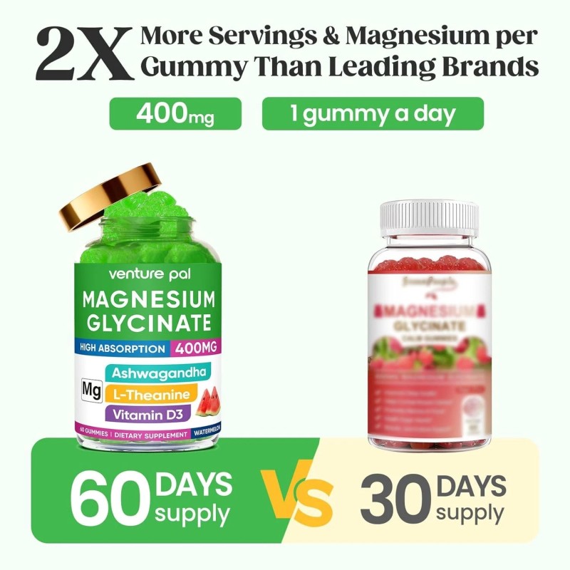 Venture Pal 60 Day Supply Magnesium Glycinate 400mg Gummies with